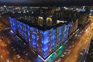2017.11 Beleuchtung von Mehrfamilienhäusern in Nursultan. AISANAM, Kasachstan